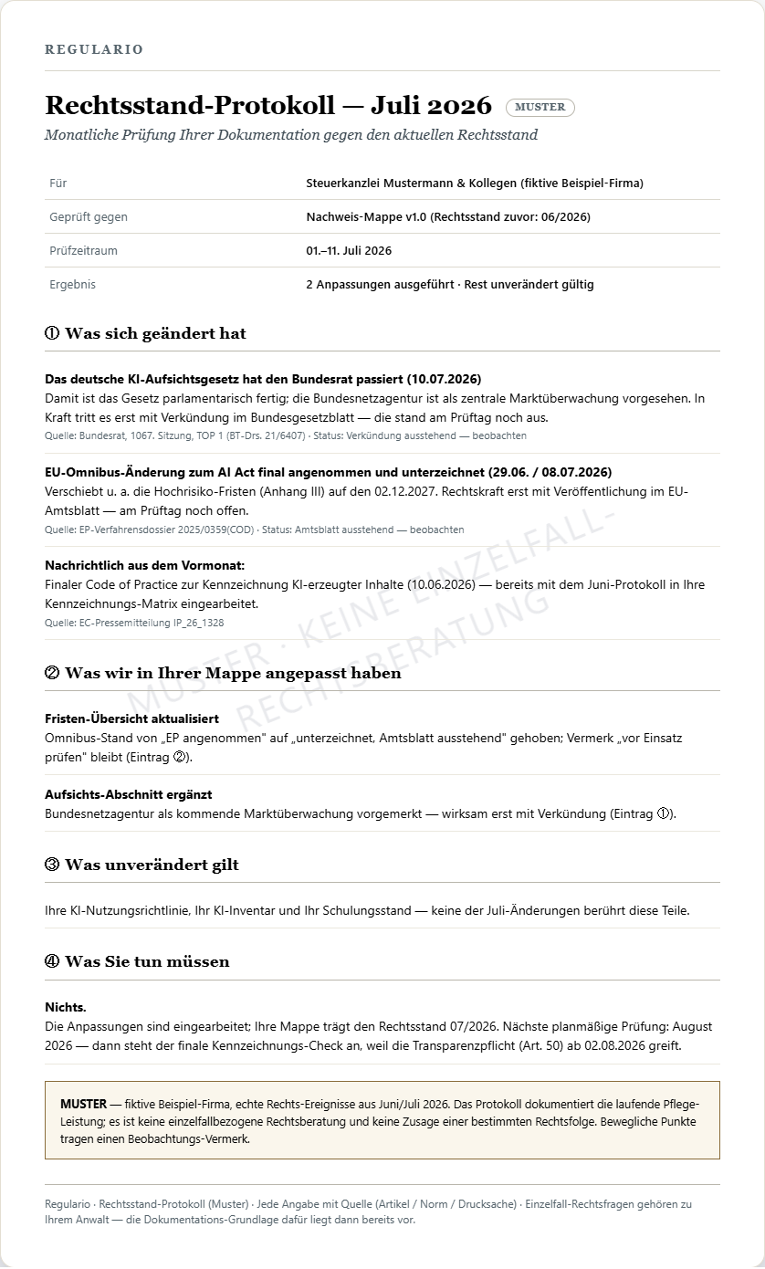 Musterseite des Rechtsstand-Protokolls
